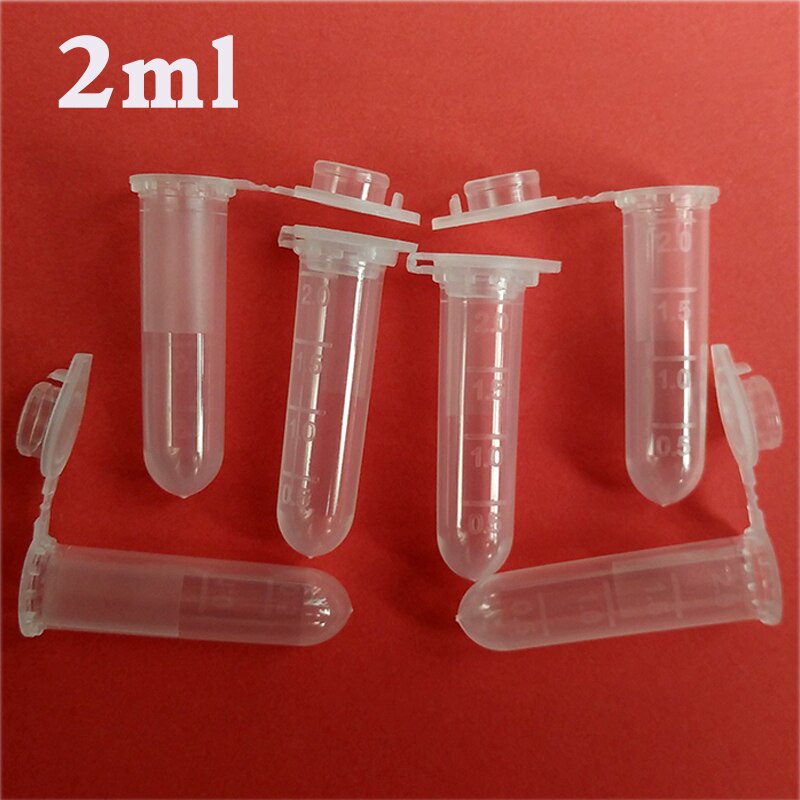 2ml/500 stk transparent plast centrifuge reagensglas hætteglas prøvebeholder flaske med hætte skole lab forsyninger