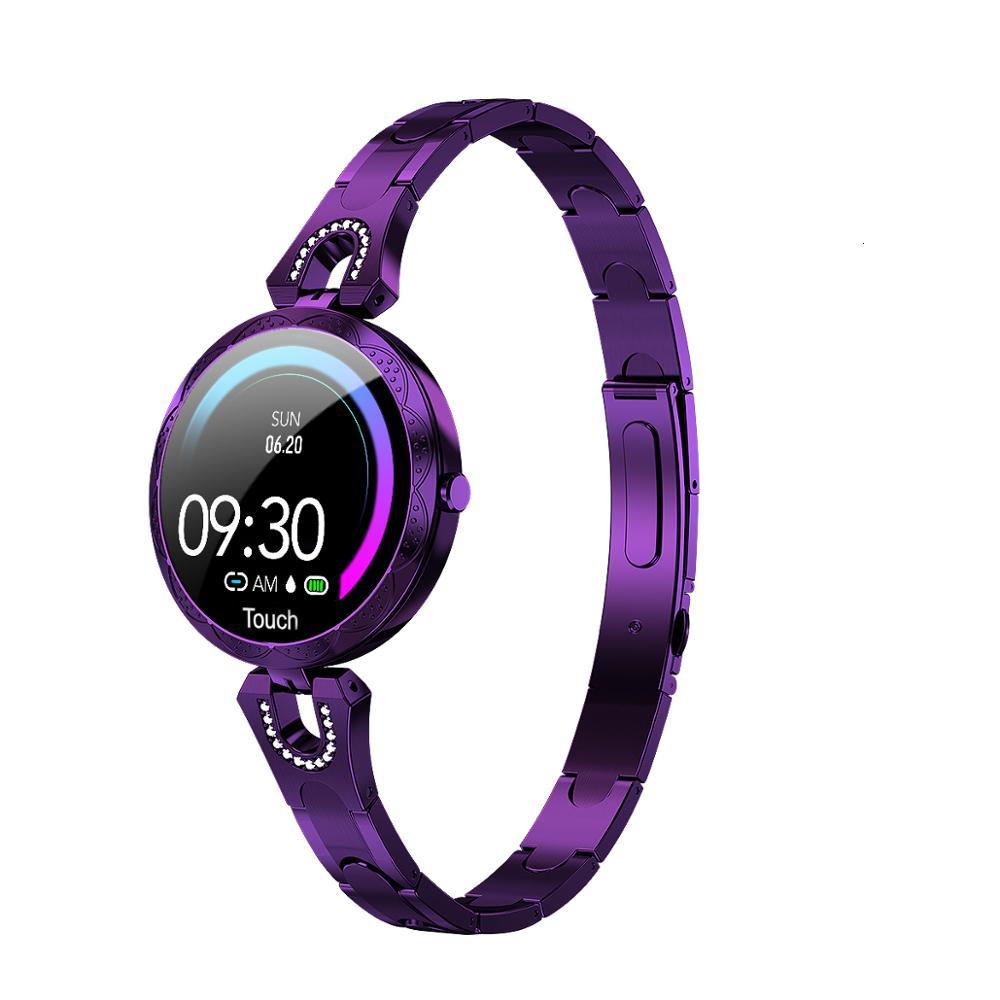 Ak15 slimme horloges voor dames, armband, pols, slimme horloge, hartslagmeter, wijzerplaat, selectie, gezondheid, slimme horloges voor ios en android: Paars 