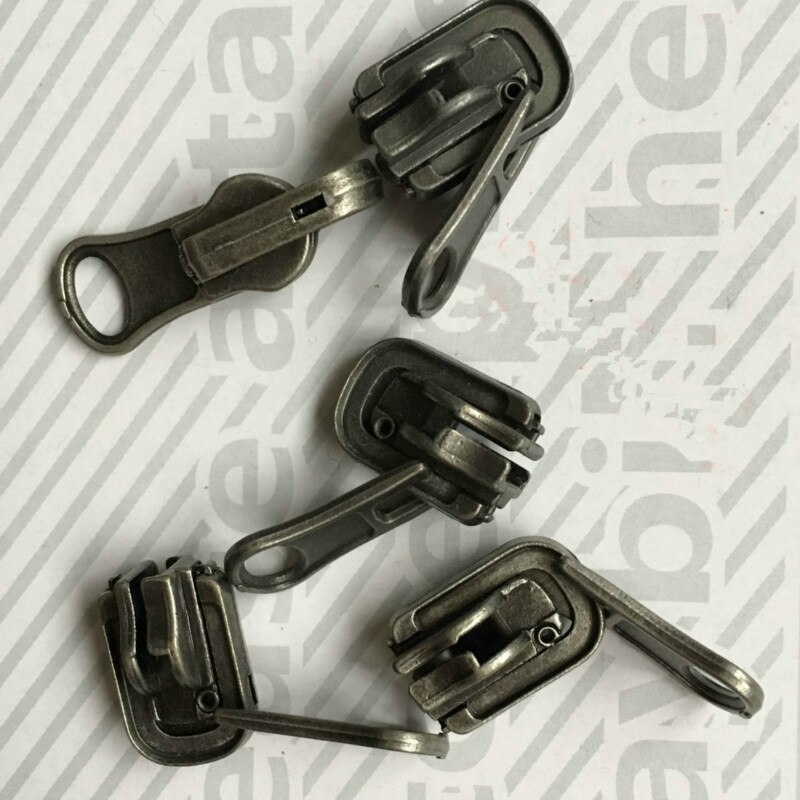 10pcs Nylon Zipper Slider NO.5 Auto Lock reversible double face Rotate Zip Slider: antique silver
