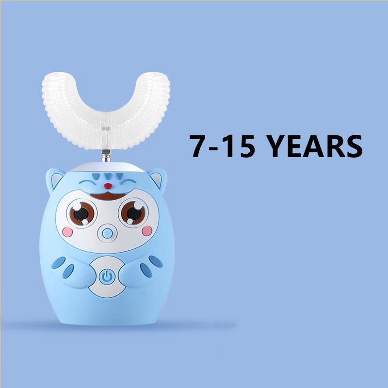Electric Toothbrush for Kids Children Automatic Sonic U Shaped Brush Head Smart 360 Degrees Escova De Dentes Elétrica Infantil: R5 blue  7-15