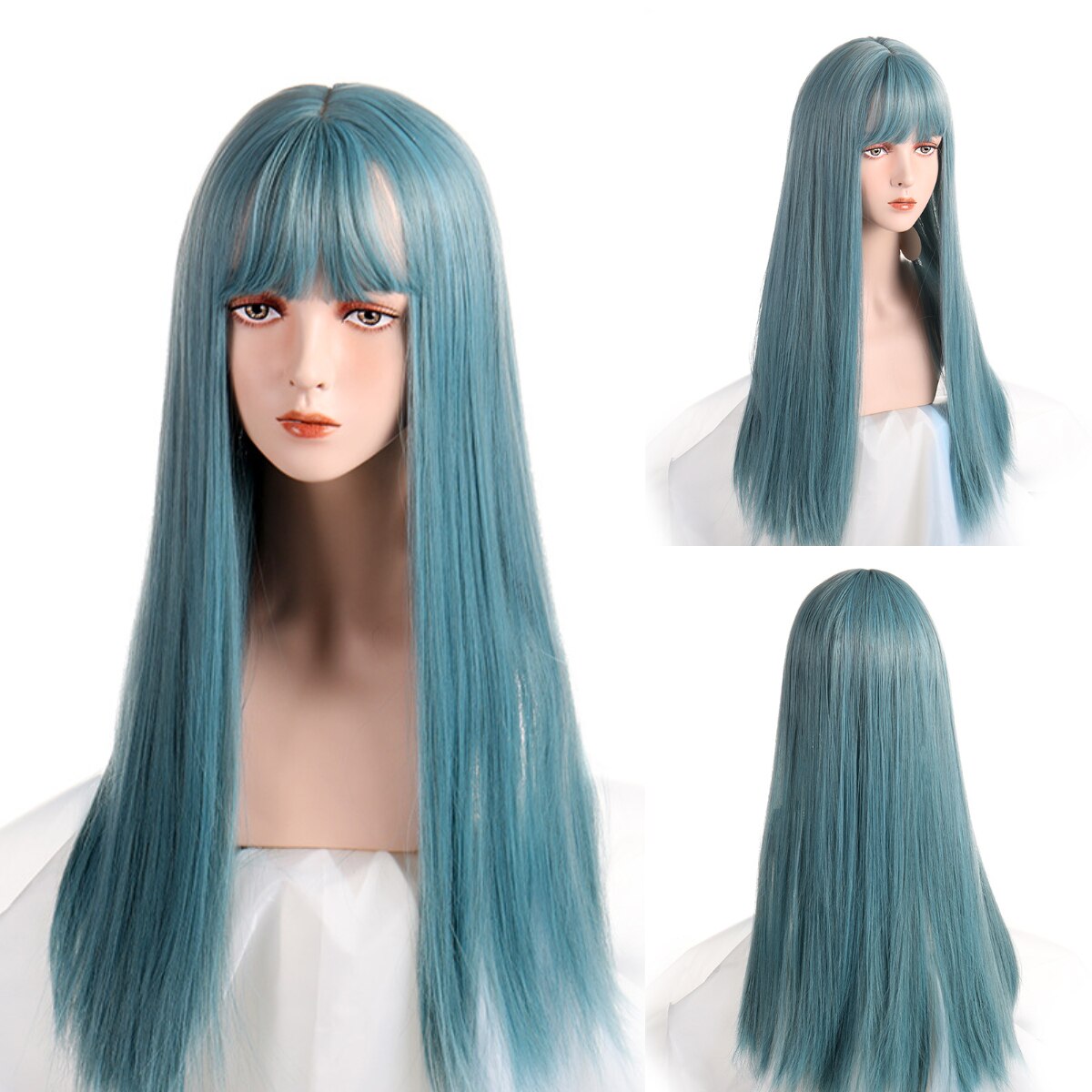 VICWIG Medium Length Cosplay Wig With Bangs Light Orange Synthetic Straight Hair Heat-resistant Rose Net Wigs For Women: R5