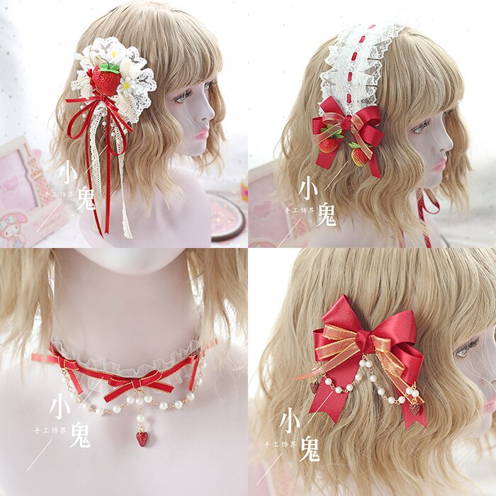 Japonais doux Lolita cheveux bande KC fraise épingle à cheveux accessoires de cheveux fraise cou chaîne clip bandeau