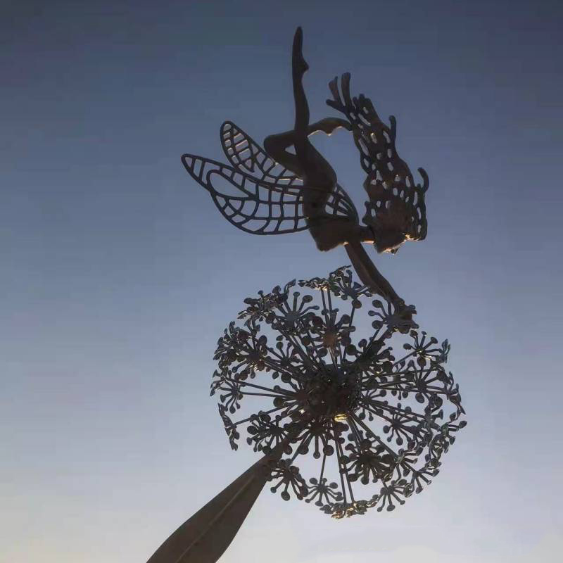 Piquet nickel é de décoration de jardin, pissenlits, elfe en métal, ornement de silhouette pour l'art de la cour, décoration de sculpture de paysage de pelouse: Lavande