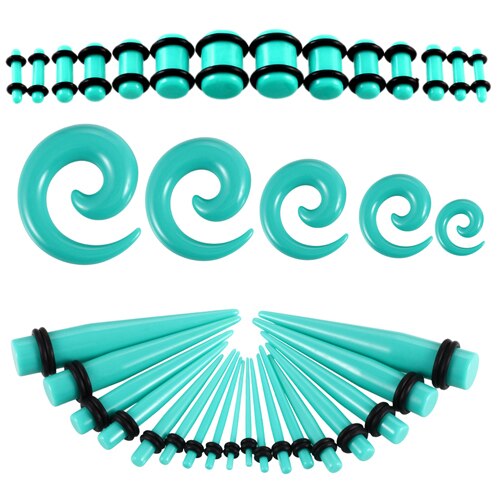 54 stks/partij Acryl Oor Taper met Pluggen Oor Piercings Spiraal Oor Versmalt Stekkers en Tunnels Kits Earlets Stretchings Body Sieraden: Turquoise