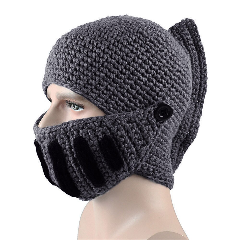 Winddicht Panelled Romeinse Ridder Handleiding Gebreide Muts Winter Masker Cap Unisex Warm Mutsen Skullies Chapeu Masculino # T2: Gray 