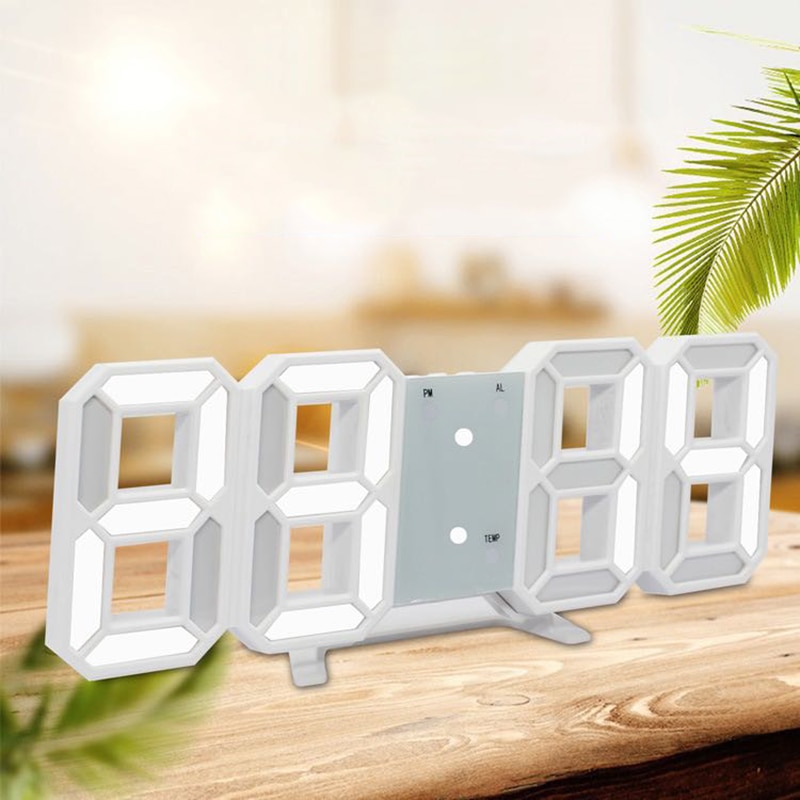 3D Uur Led Wekker Moderne Digitale Muur Snooze Grote Datum Desk Uur Display: white