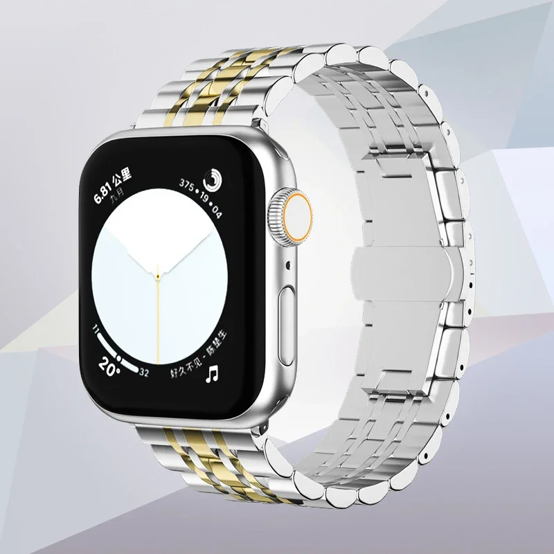 Metal Compatible Strap for Apple Watch Band 49mm 44mm 45mm 41mm 40mm Stainless Steel Bracelet iWatch Series 9 8 7 6 5 Ultra 2 SE: Black Gray / 12mm