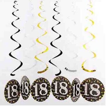 6pcs/set PVC Spiral Happy Birthday Swirl 18 21 30 40 50 60 70 Years Old Hanging Birthday Party Decorations Colored Ribbon: 18-yellow