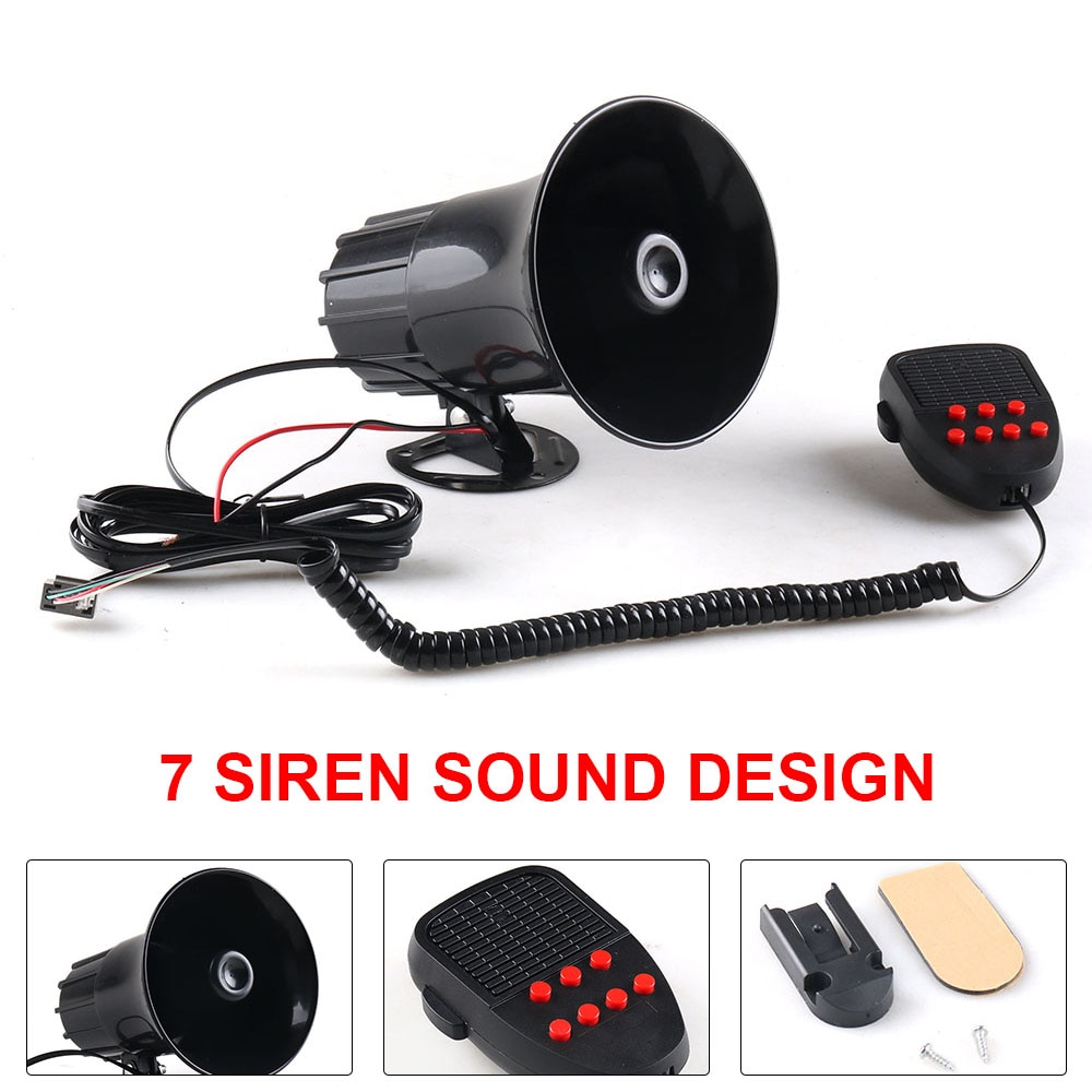 Sirène à Air 12V 50W 120db, klaxon d&#39;alarme, mégaphone pour voiture, camion, micro, haut-parleur, 7 sons, pour voiture, Van, camion, Train, bateau, camping-Car