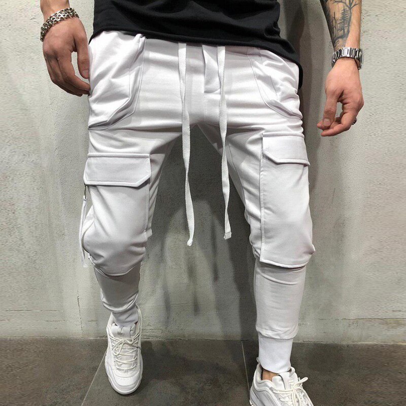Men Pockets Casual Cargo Pants Slim Joggers Hip Hop Sweatpants Fahsion Men Drawstring Pencil Trousers Gym Pantalon Homme