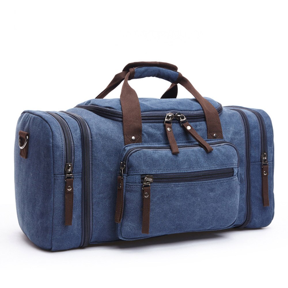 Mode Zachte Canvas Mannen Reistassen Handbagage Tassen Mannen Plunjezak Reizen Tote Weekend Bag Hoge Capaciteit: Blauw