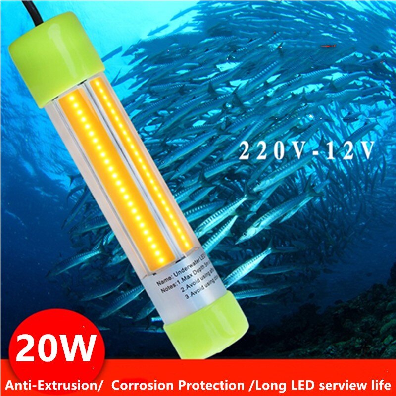 DC12-24V 20W LED Submersible Fishing Light Deep Underwater Fish Lure Bait Finder Lamp Squid Attracting