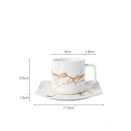 Tasses de luxe en marbre, set de tasses à café et soucoupes du matin, pour le lait, le thé, le petit déjeuner, tasse en porcelaine avec plateau, directe: 120ml White