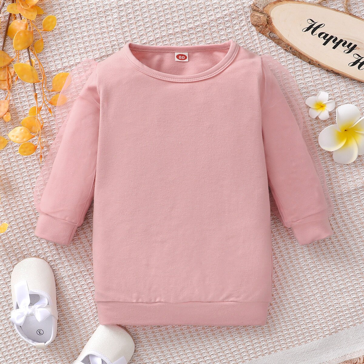 Round Neck Mesh Sleeve Sweater Dress Little Girl’s Dress Casual Yarn Long Sleeve Sweatshirt Dress Children's Clothing
