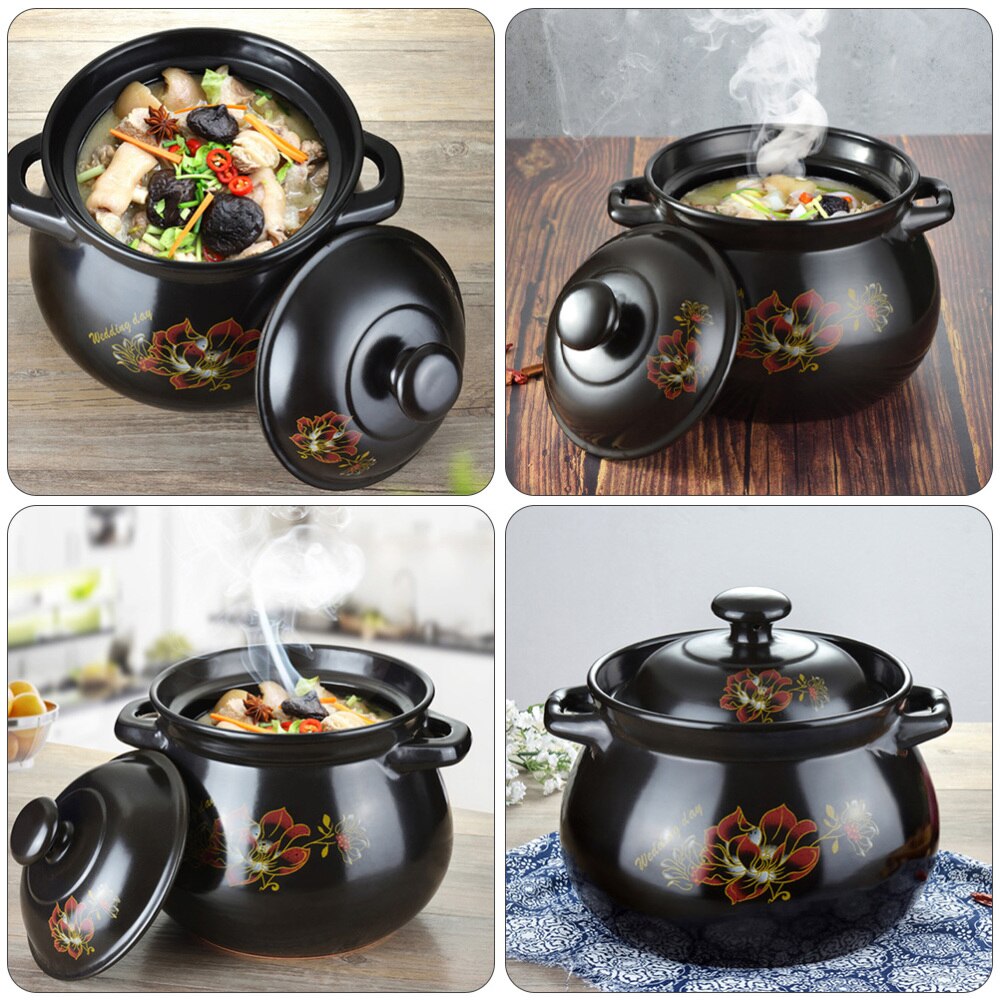 1 Pc Earthenware Pot Ceramic Soup Cooking Pot Practical Stew Pot (Black)