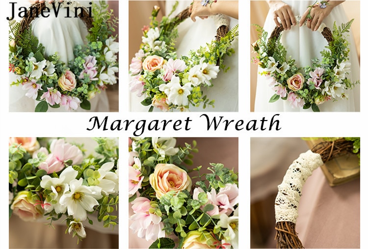 JaneVini Ronde Bruiloft Krans Bruidsboeketten Roze Kunstmatige Bloemenmand Bruid Boeket Bruidsmeisje Zijde Bloem Boeket Klopper