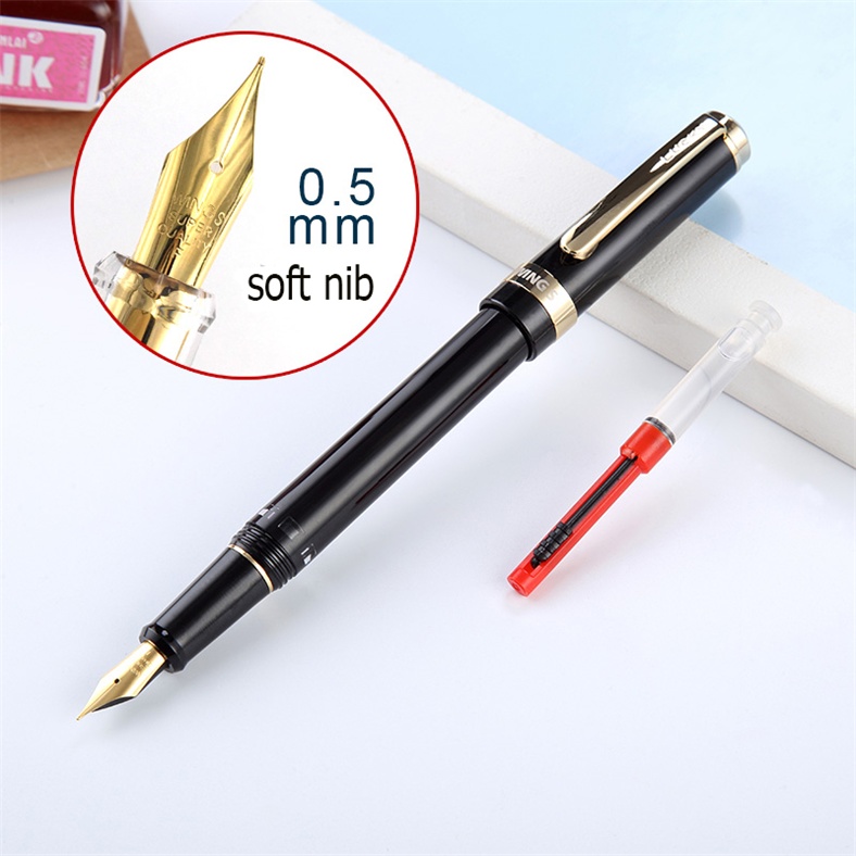 Luxury Wingsung 698 Soft Gold Nib Black Piston Fountain Pen Unique Writing Ink Pens for Christmas Office School Supplier: 1