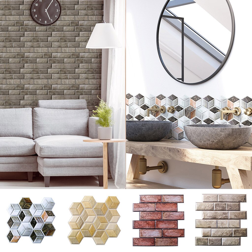 30X 30 Wall Sticker Kitchen Bathroom 3D Waterproof PVC Wall Decal Wall Baseboard Self-adhesive Wall Sticker Stereo Tile Stickers