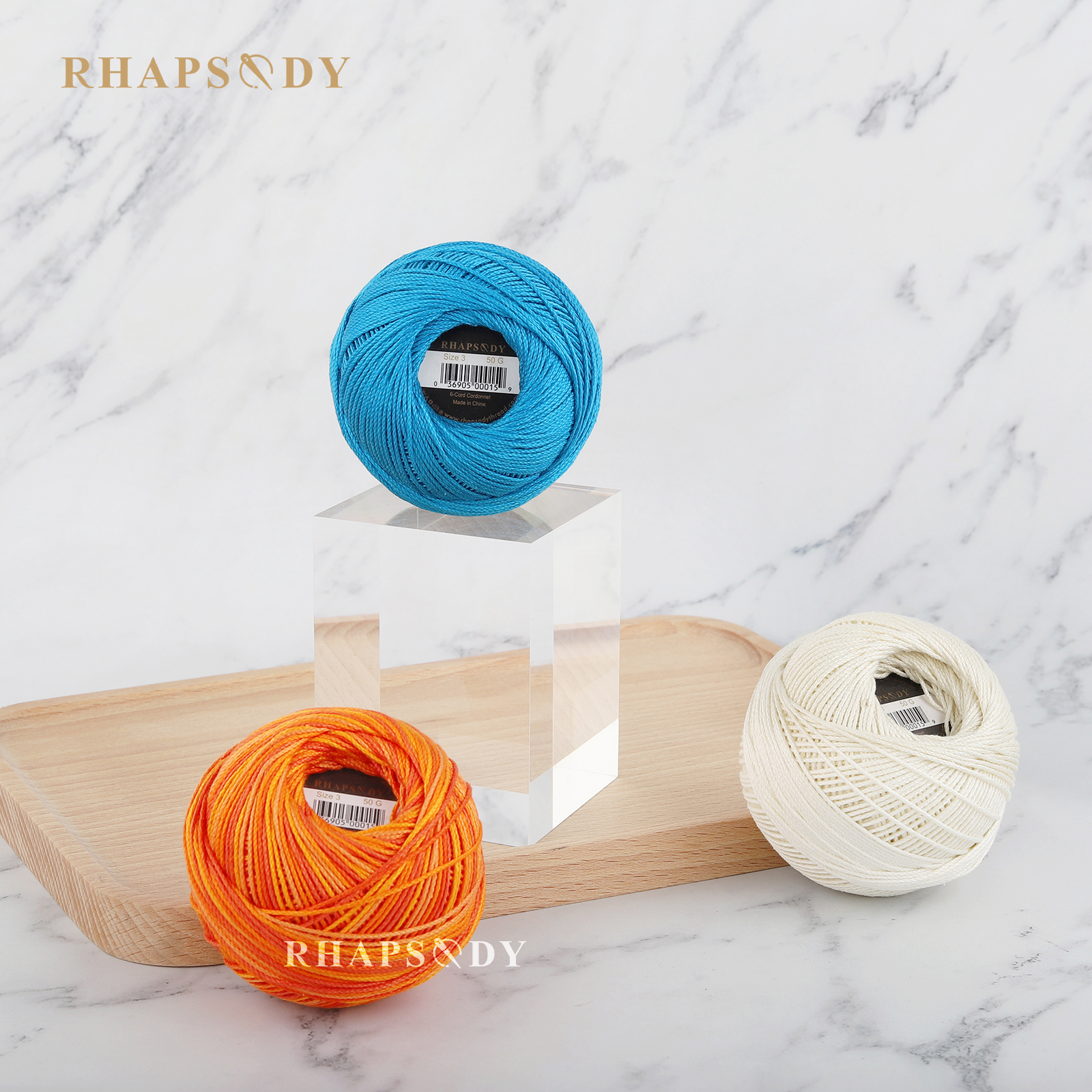 Rhapsody-Hilo de ganchillo egipcio tamaño 3, algodón perlado, colores variados, bricolaje, costura, doble mercerizado, 50g120Yds