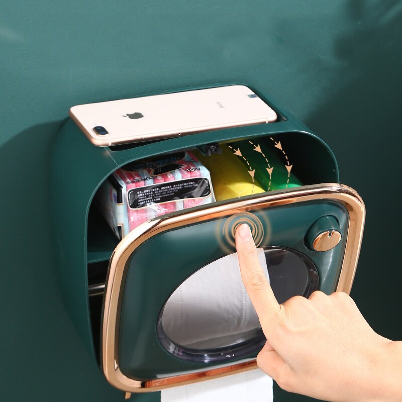 Bathroom Paper Holder Waterproof Wall Mounted Toilet Paper Tray Roll Paper Tube Storage Box Punch Free Toilet Tissue Box Shelf