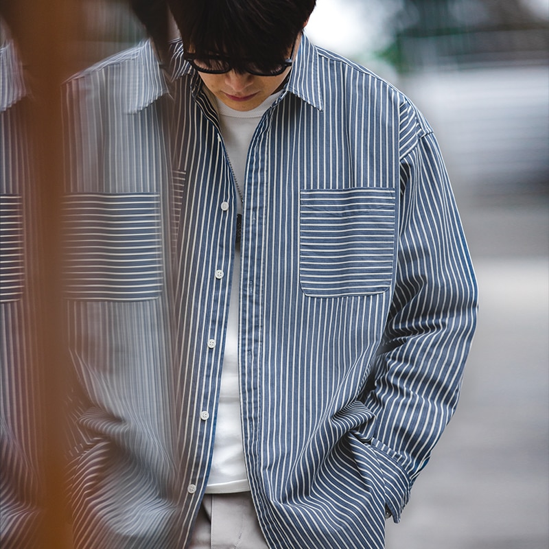 Maden Retro Oversize Striped Shirts Men Vintage Blue White Spring Profile Cityboy Jacket Shirt Male Tide