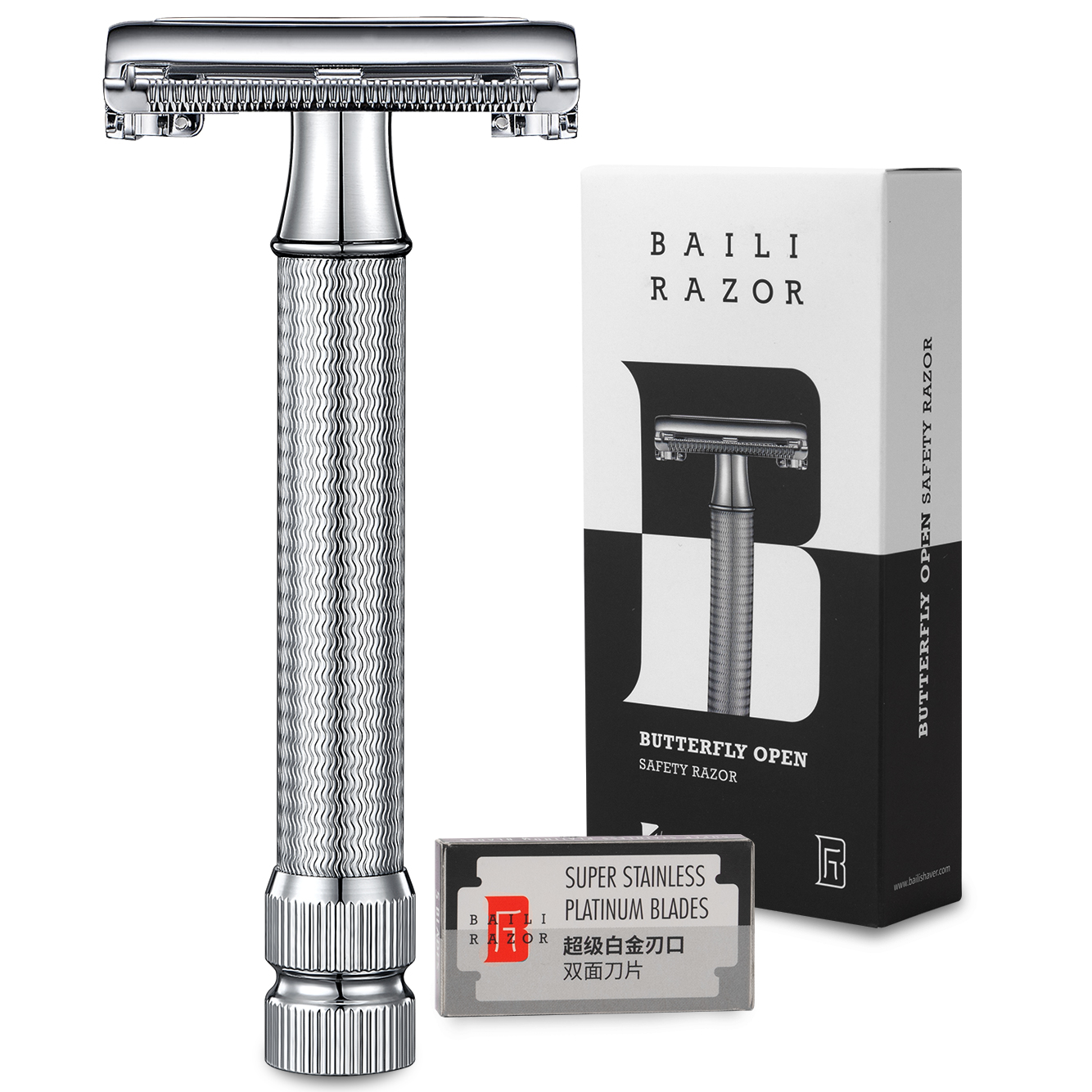 Baili Vlinder Dubbele Rand Veiligheidsscheermes Roestvrij Staal Handmatige Herbruikbare Natte Shave Voor Mannen Vrouwen Met 5 Platina Messen BRB4D-SI