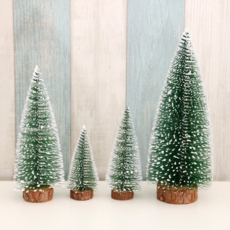 Miniature Pine Trees Sisal Trees with Wood Base Christmas Tree Set Tabletop Trees for Miniature Scenes, Christmas Crafting