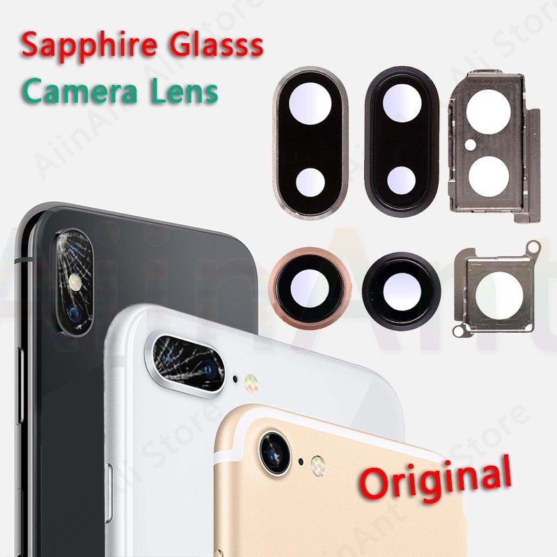 Orijinal Safir Kristal Arka Arka Kamera Cam Halka iPhone 7 Için 8 Artı Kamera Lens Halka Kapak Onarım Parçaları