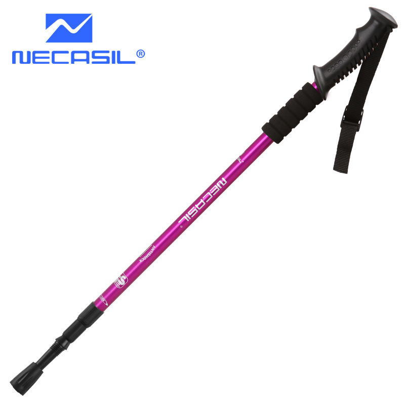 Outdoor Camping Walking Stick Telescopic Hiking Stick Aluminum Foldable Hiking Poles Outdoor Accessories For Trekking Camping: Purple