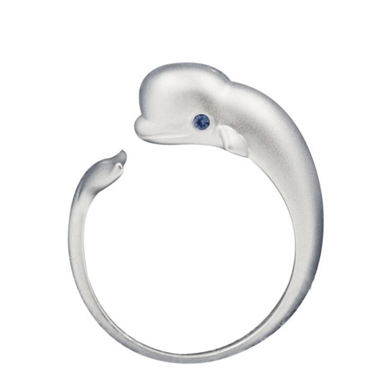 Novo original popular moda jóias bonito animal 925 prata esterlina olhos azuis baleia peixe cristal feminino abertura anéis r231