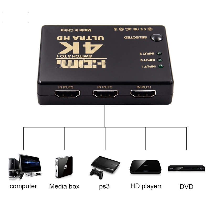 3 In 1 Out Hdmi-Compatibel Switcher Splitter 3 Port 1080P Switch Selector Splitter Box Ultra Hd Voor hdtv Xbox PS3 PS4 Multimedia