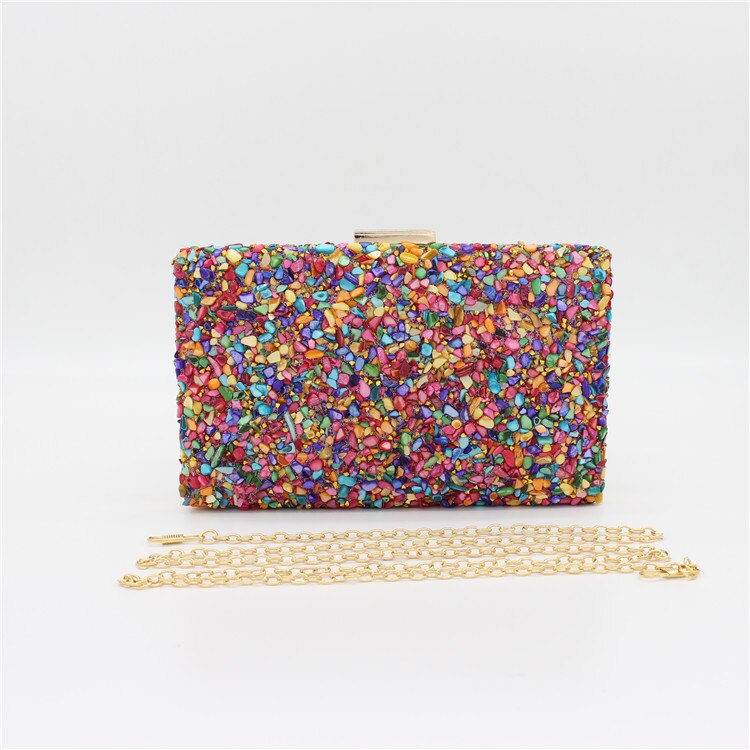 Elegante Sprankelende Glitter Avond Clutch Bag Kleurrijke Kleur Steen Vrouwen Messenger Schouder Dag Koppelingen Dame Mode Shell Tas: colorful