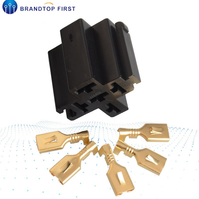 1Set Car Auto Vehicle 5 Pin Relay Socket Holder with 5Pcs 6.3mm Copper Terminal