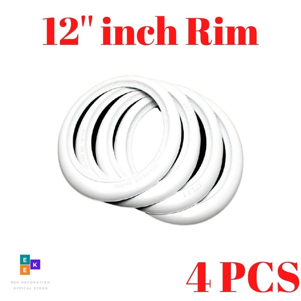 ATLAS PORT-A-WALL-Juego de embellecedor de llanta de pared blanca, conjunto lateral de 4 Topper de pared estándar para coche, goma Rin: 12'' Rim