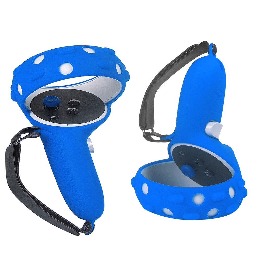 Touch Controller Grip Cover per Oculus Quest 2 Cover in Silicone impugnatura anti-lancio custodia protettiva con cinturino regolabile: blue