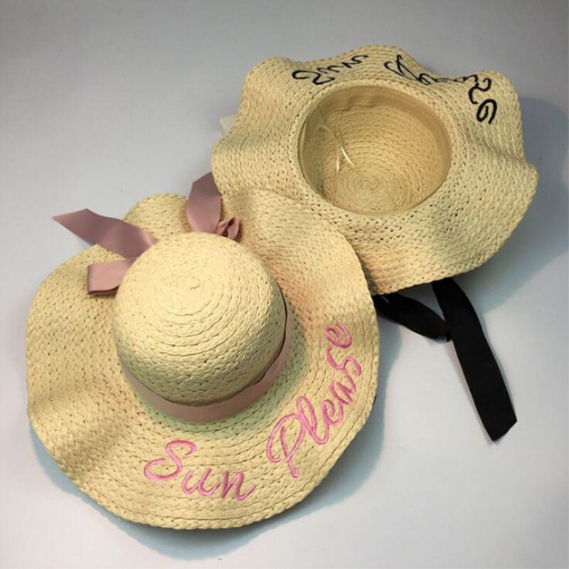 Gorra de Bordado de letras, sombrero de ala grande para mujeres, gorras juveniles de Sombrero de Paja de verano para mujeres, sombreros de Sol de sombra, sombrero de playa,
