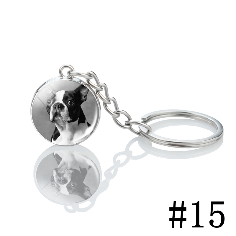 Men's Boston Terrier Keychain Black and White Dog Photo Glass Ball Pendant Keyring Decoration Pendant for Women: Beige