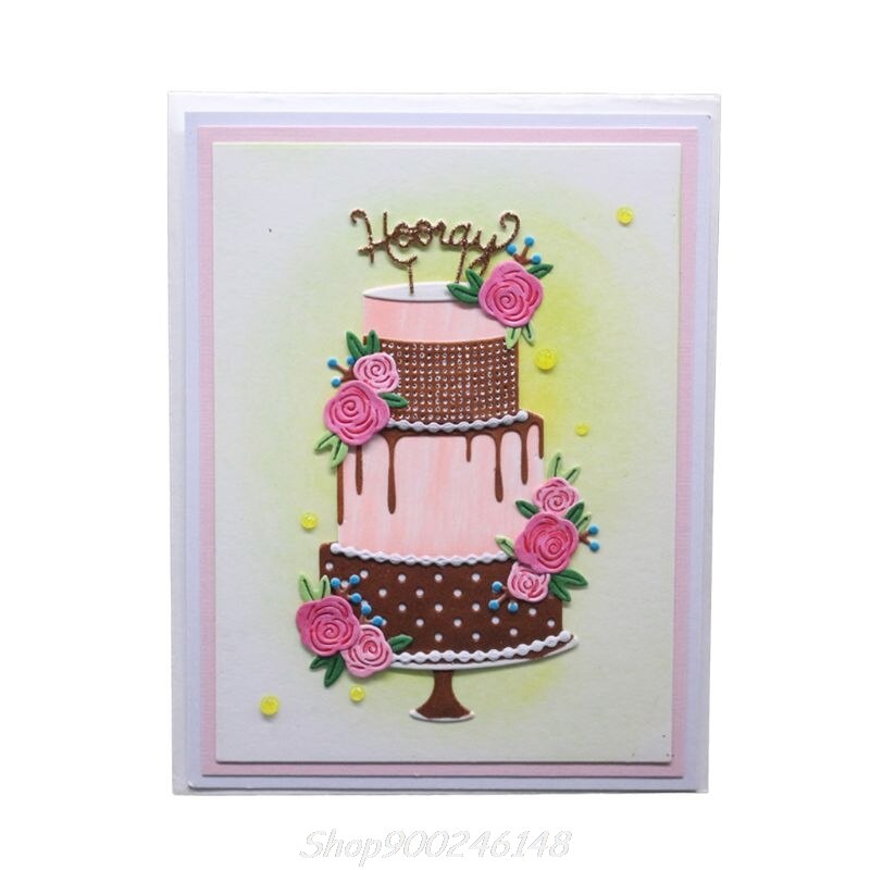 Bolo de aniversário corte de metal morre estêncil diy scrapbooking álbum carimbo de papel cartão de gravação artesanato decoração