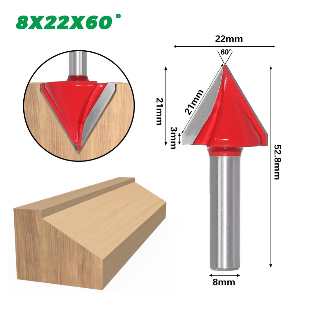 1 pieza de 8mm mango 60 90 120 150 grados V ranura de madera Router bit carburo sólido fresadora de extremo de carpintería herramientas