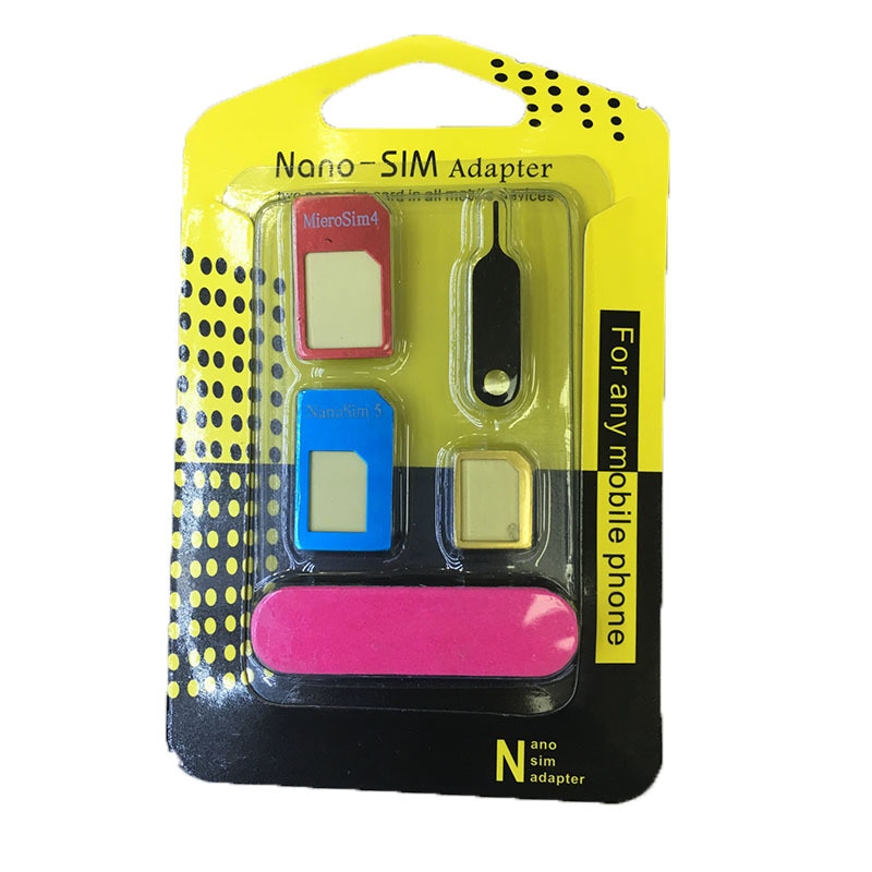 5 in 1 Universele Mini SIM Card Adapter Storage Case Kits Voor Nano Micro Sim-kaart TF Geheugenkaartlezer