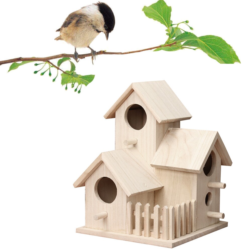 Bird House Wooden Nest Bird Box Garden Decor Bird Wall-mounted Outdoors Roof Birdhouse House Hanging Decoration 2.14