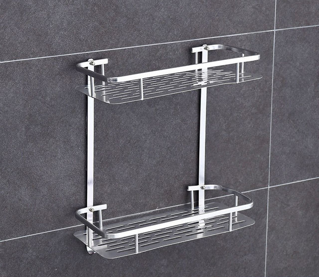 Estantes cuadrados para baño, cesta de ducha de aluminio plateado, soporte para champú de 1-3 capas, colgador de pared, estante de almacenamiento, accesorios organizadores: YELLOW