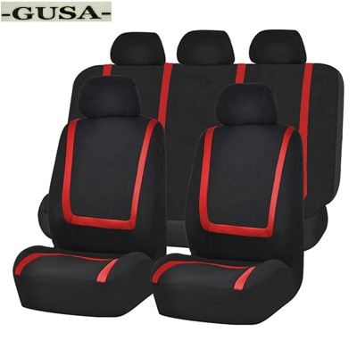 Fundas de asiento de automóvil de tela de lujo Universal 9 Uds. Accesorios de asiento de coche de seda de hielo súper transpirable: 9pcs Set Red