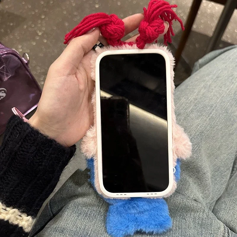 3D schattige pluche zeemeermin meisjes cadeau telefoonhoesje voor iPhone 15 14 13 Pro Max 12 11 X XR 6 7 8 plus winter pluizig haar zachte achterkant