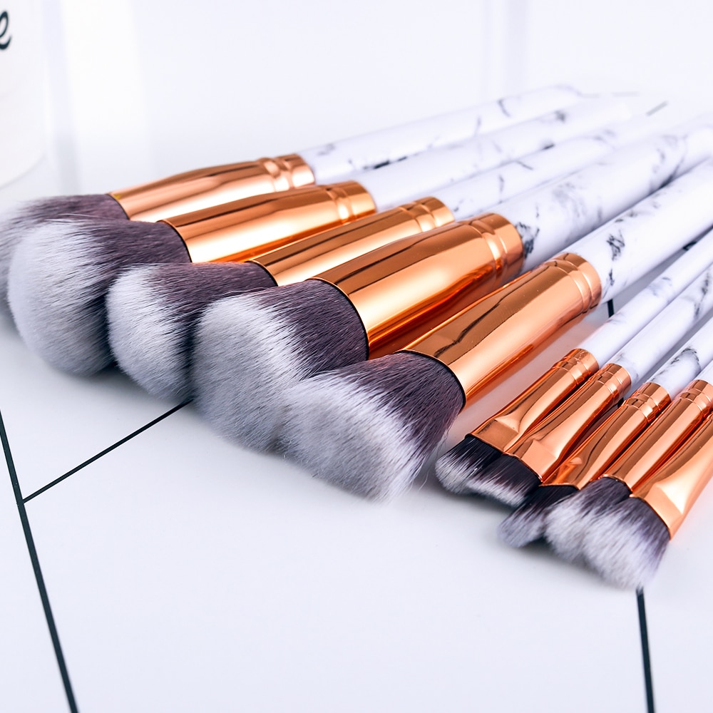 10 stk marmor makeup børster sett myk foundation pudder øyenskygge børste skjønnhet marmor makeup verktøy med sylinder