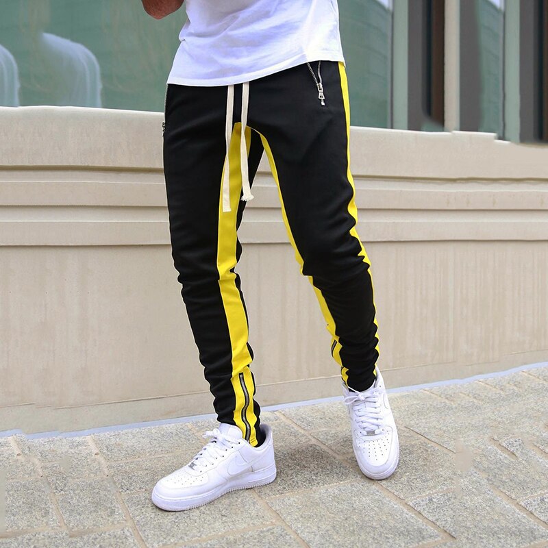 Mens Katoen Joggers Sport Running Broek Fitness Mannen Sportkleding Trainingspak Bodems Skinny Joggingbroek Broek Sportscholen Track Broek: L / BlackYellow