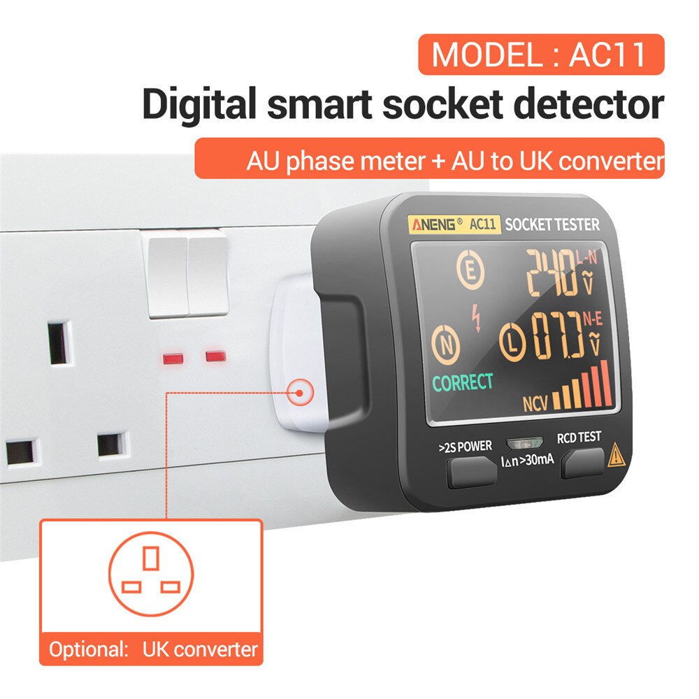 ANENG Multifunctional Electric Socket Tester Leakage Detector Portable LCD Electrical Electroscope RCD NCV Electric Tester: UK