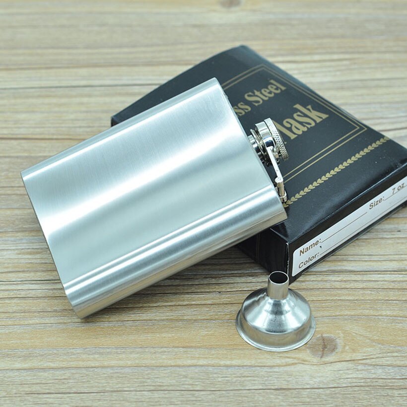 Stainless Steel 7oz Hip Pocket Hip Flask Alcohol Whiskey Liquor Flask Metal Bar and Outdoor Sports Mini Bottle Funnel WaterKoker