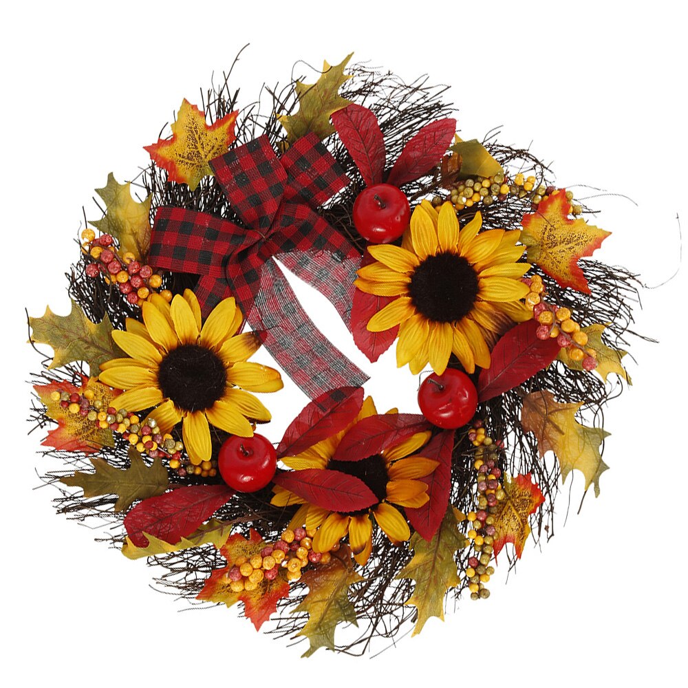 45cm Autumn Maple Leaves Leaf & Pumpkin Wreath Door Wreath Artificial Pumpkin Berries Pine Cone Maple Manmade Garland: Deep Pink