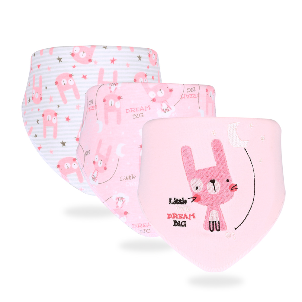3-Pack Baby Slabbertjes - Dubbellaags Katoen - Dierenprint: Konijn